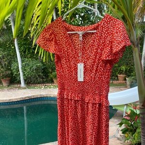 Rebecca Taylor Red and White Floral Ruffle Dress